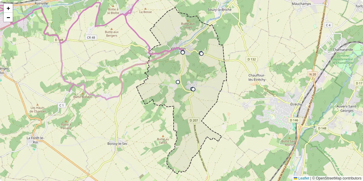 Carte du réseau de transport en commun à Villeconin - lignes de bus et arrêts