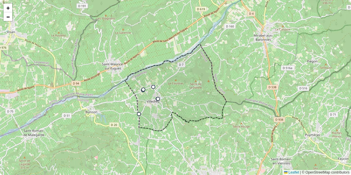 Carte du réseau de transport en commun à Villedieu - lignes de bus et arrêts
