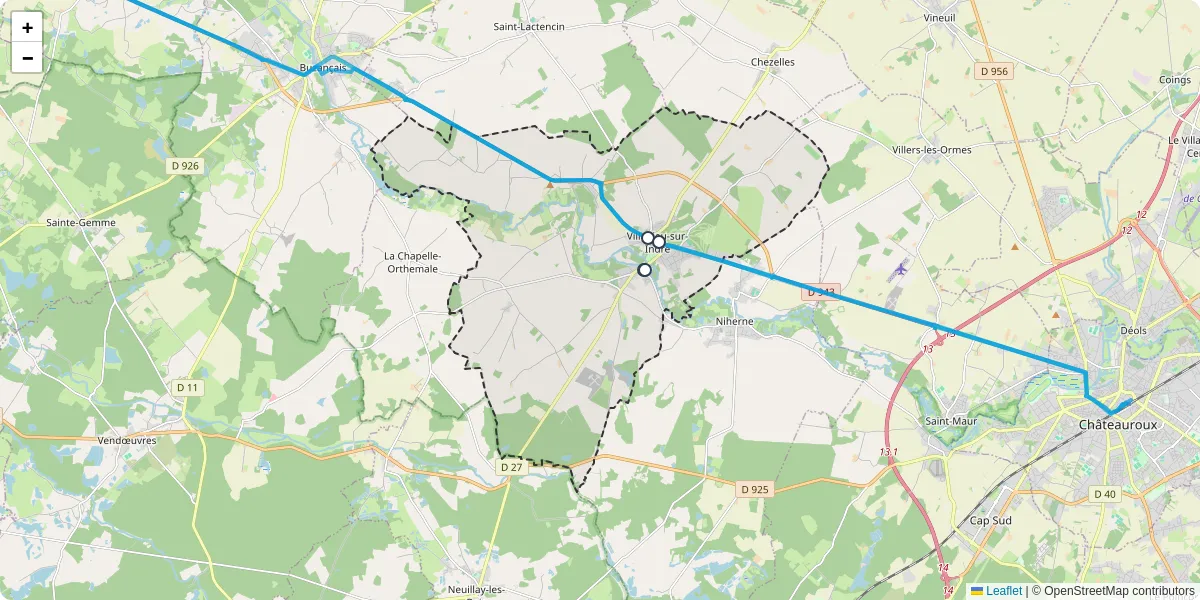 Carte du réseau de transport en commun à Villedieu-sur-Indre - lignes de bus et arrêts