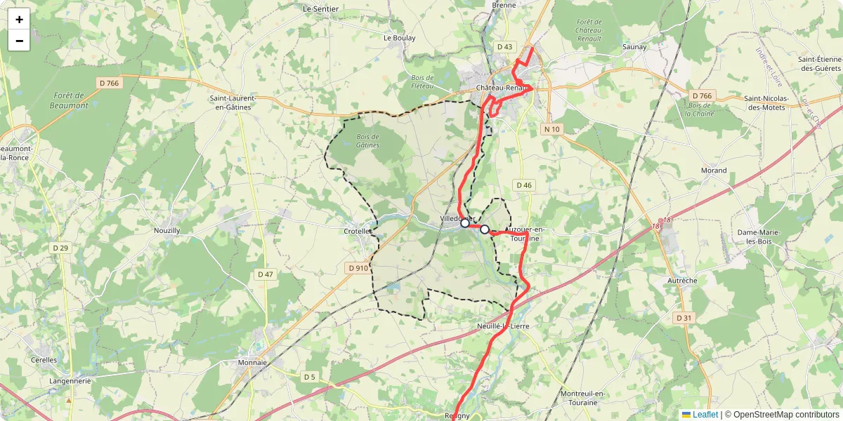 Carte du réseau de transport en commun à Villedômer - lignes de bus et arrêts