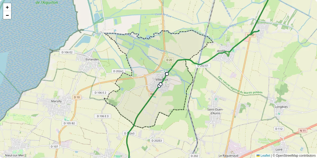 Carte du réseau de transport en commun à Villedoux - lignes de bus et arrêts