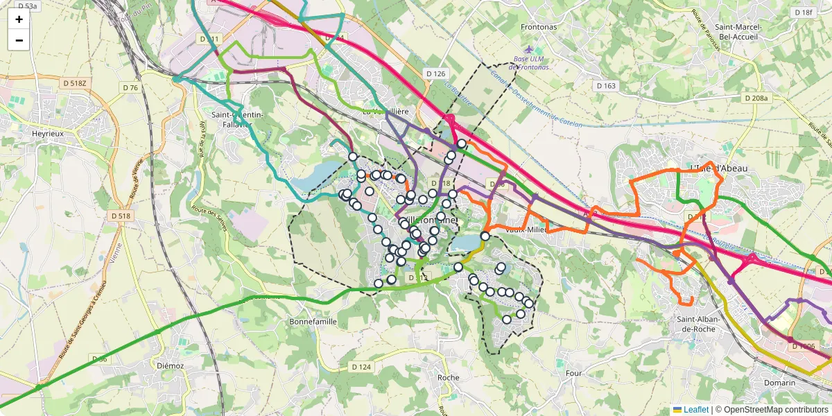 Carte du réseau de transport en commun à Villefontaine - lignes de bus et arrêts