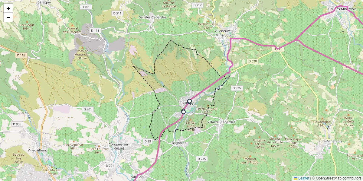 Carte du réseau de transport en commun à Villegly - lignes de bus et arrêts