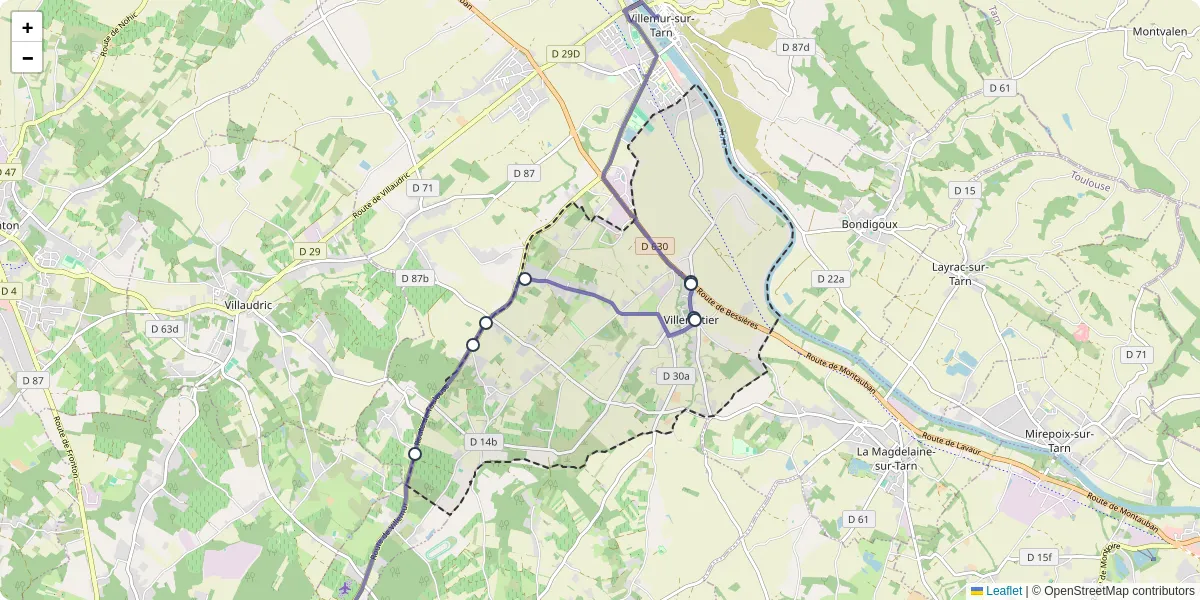 Carte du réseau de transport en commun à Villematier - lignes de bus et arrêts