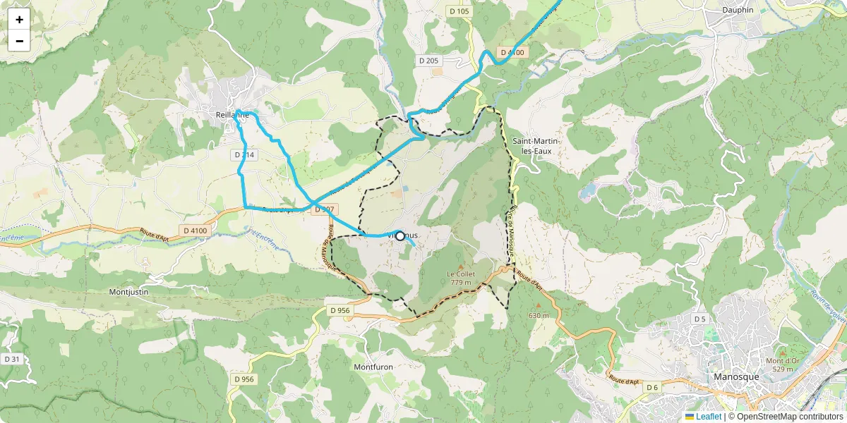 Carte du réseau de transport en commun à Villemus - lignes de bus et arrêts
