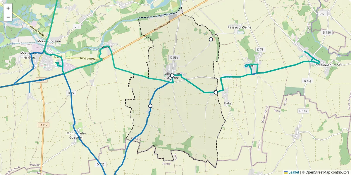 Carte du réseau de transport en commun à Villenauxe-la-Petite - lignes de bus et arrêts