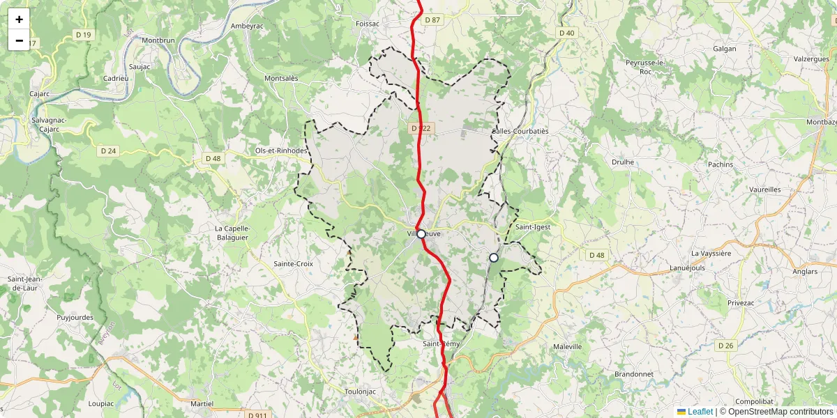 Carte du réseau de transport en commun à Villeneuve - lignes de bus et arrêts