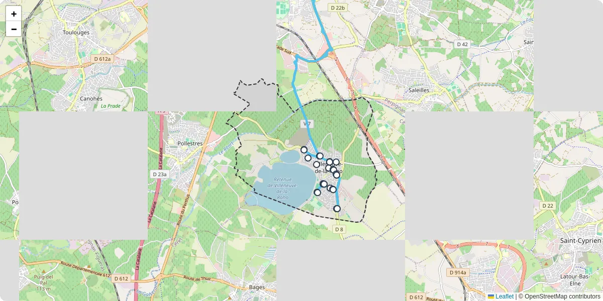 Carte du réseau de transport en commun à Villeneuve-de-la-Raho - lignes de bus et arrêts