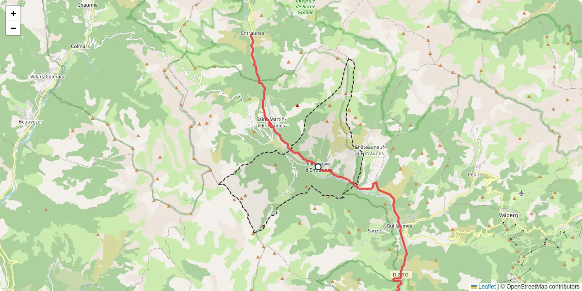 Carte du réseau de transport en commun à Villeneuve-d'Entraunes - lignes de bus et arrêts