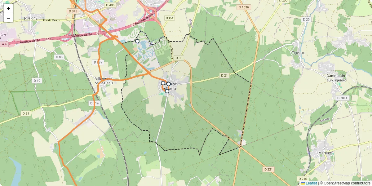Carte du réseau de transport en commun à Villeneuve-le-Comte - lignes de bus et arrêts