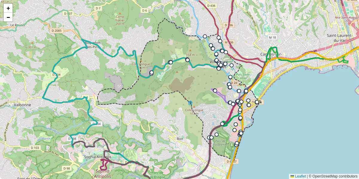 Carte du réseau de transport en commun à Villeneuve-Loubet - lignes de bus et arrêts