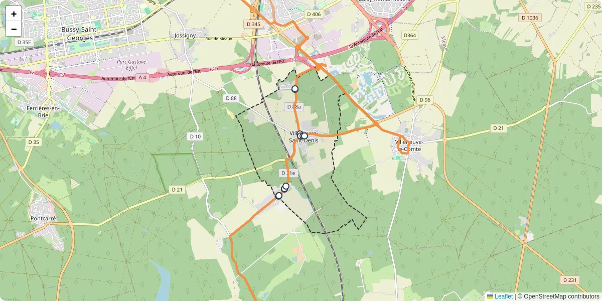 Carte du réseau de transport en commun à Villeneuve-Saint-Denis - lignes de bus et arrêts