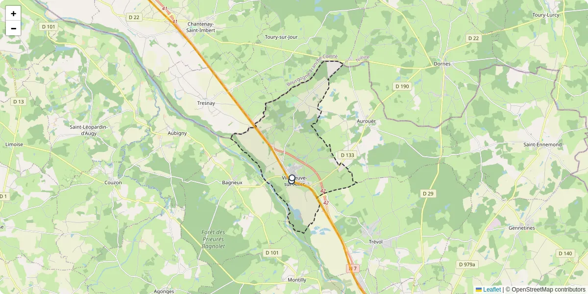 Carte du réseau de transport en commun à Villeneuve-sur-Allier - lignes de bus et arrêts