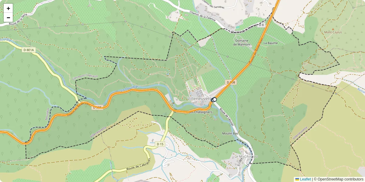 Carte du réseau de transport en commun à Villeneuvette - lignes de bus et arrêts