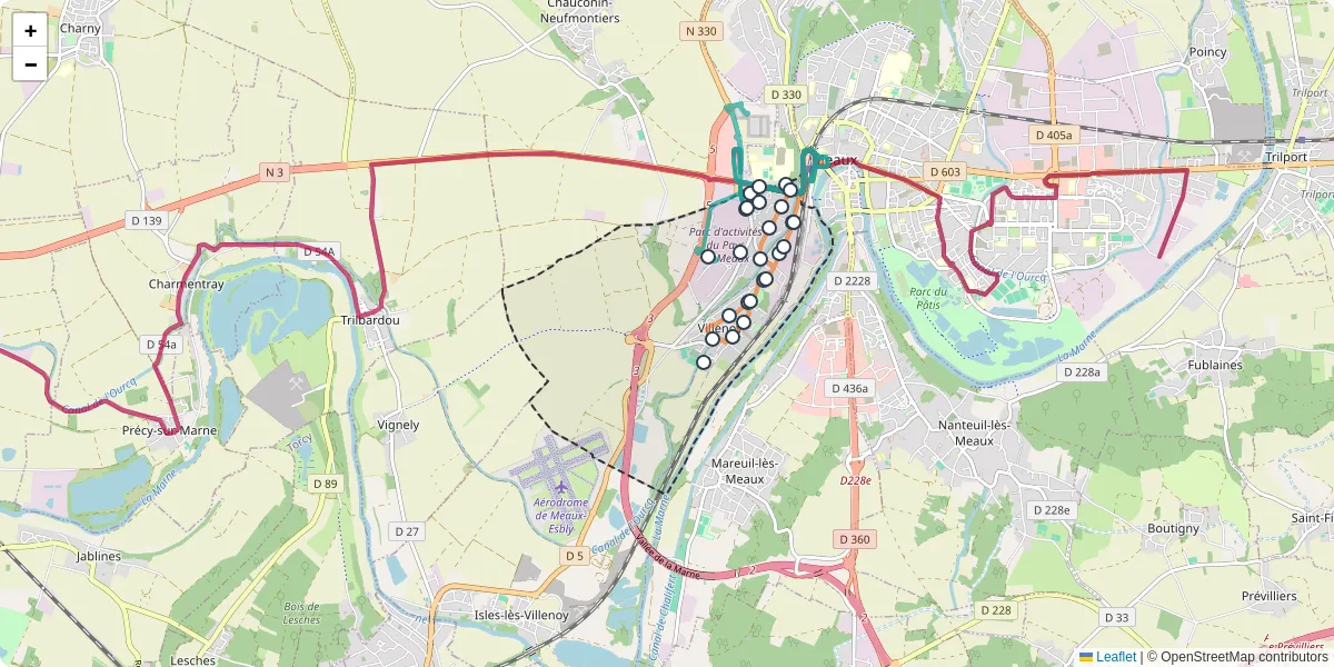 Carte du réseau de transport en commun à Villenoy - lignes de bus et arrêts