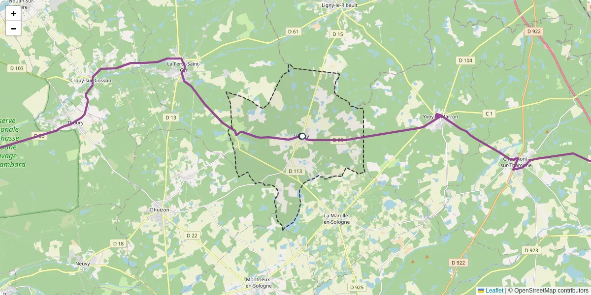 Carte du réseau de transport en commun à Villeny - lignes de bus et arrêts