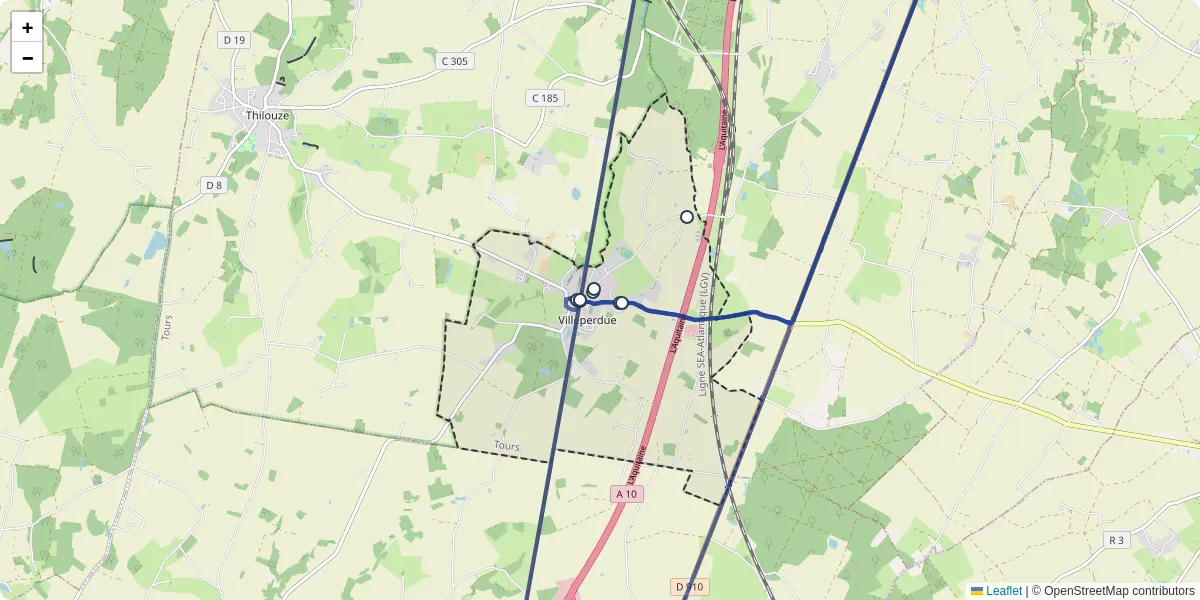 Carte du réseau de transport en commun à Villeperdue - lignes de bus et arrêts