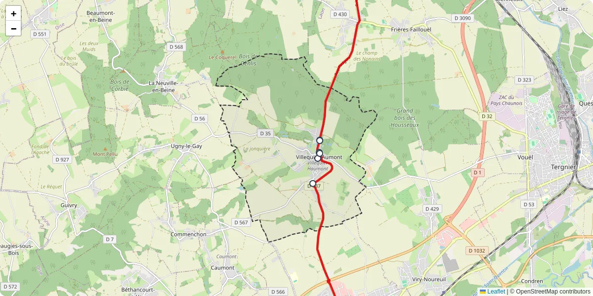 Carte du réseau de transport en commun à Villequier-Aumont - lignes de bus et arrêts