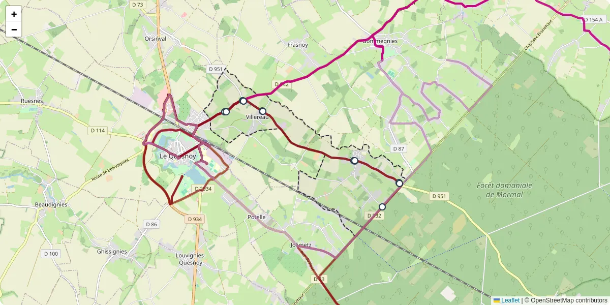 Carte du réseau de transport en commun à Villereau - lignes de bus et arrêts
