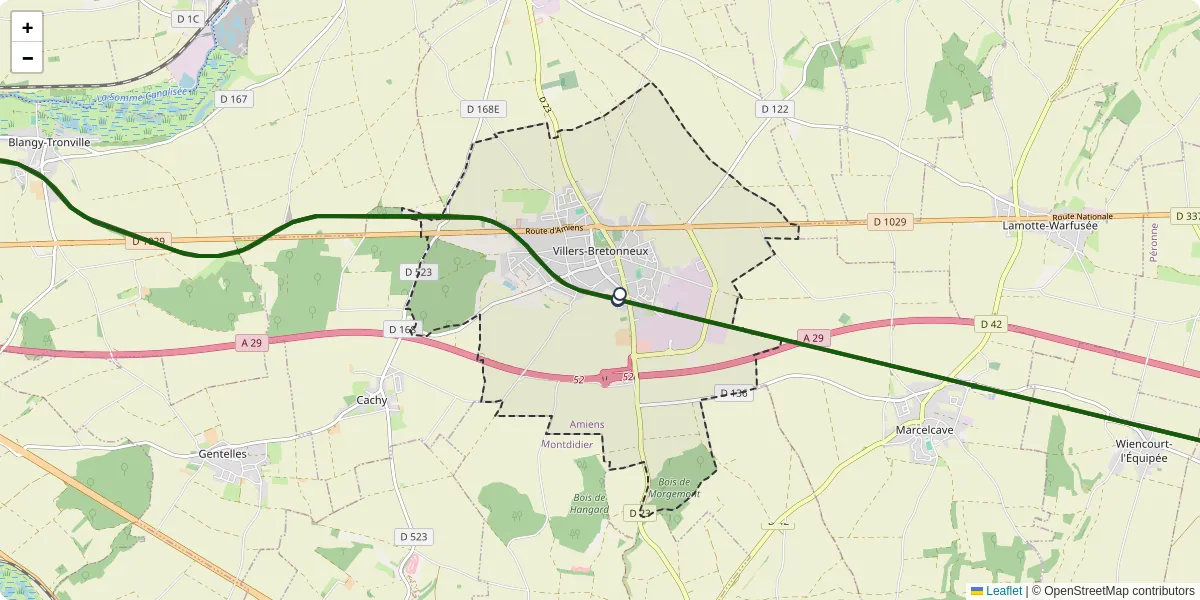 Carte du réseau de transport en commun à Villers-Bretonneux - lignes de bus et arrêts
