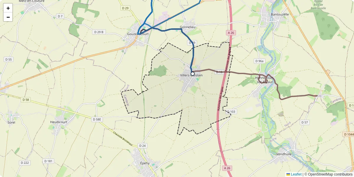 Carte du réseau de transport en commun à Villers-Guislain - lignes de bus et arrêts