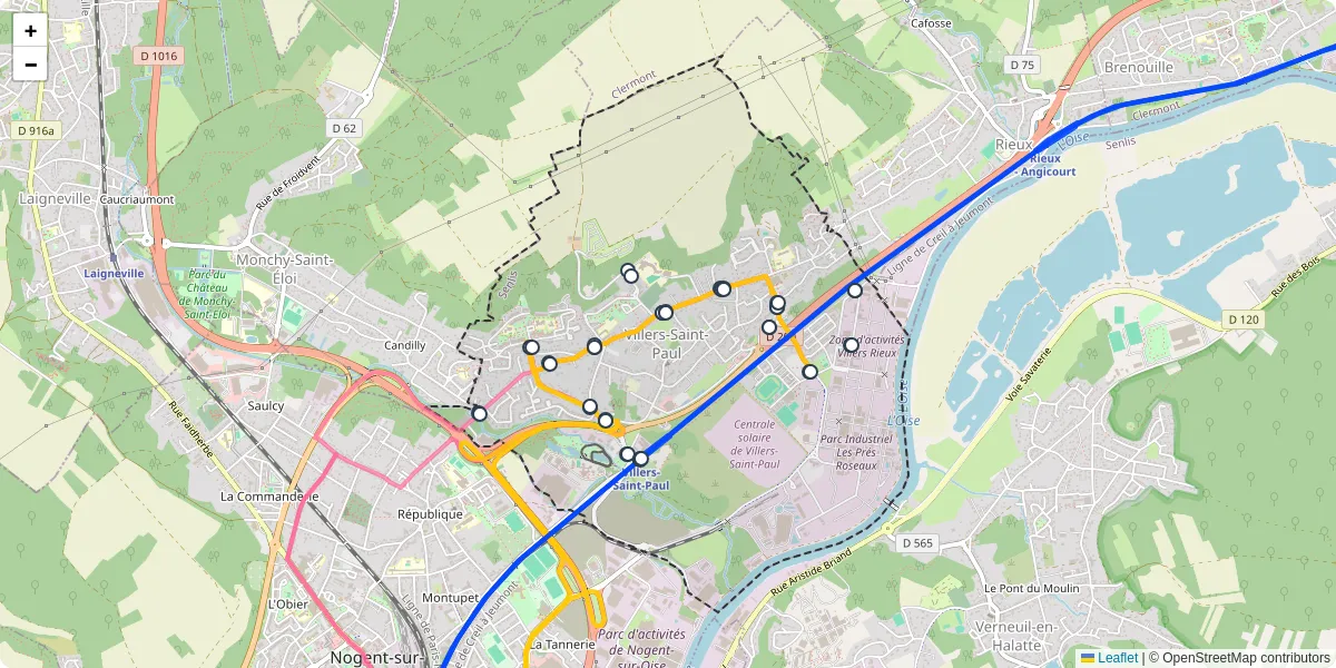 Carte du réseau de transport en commun à Villers-Saint-Paul - lignes de bus et arrêts