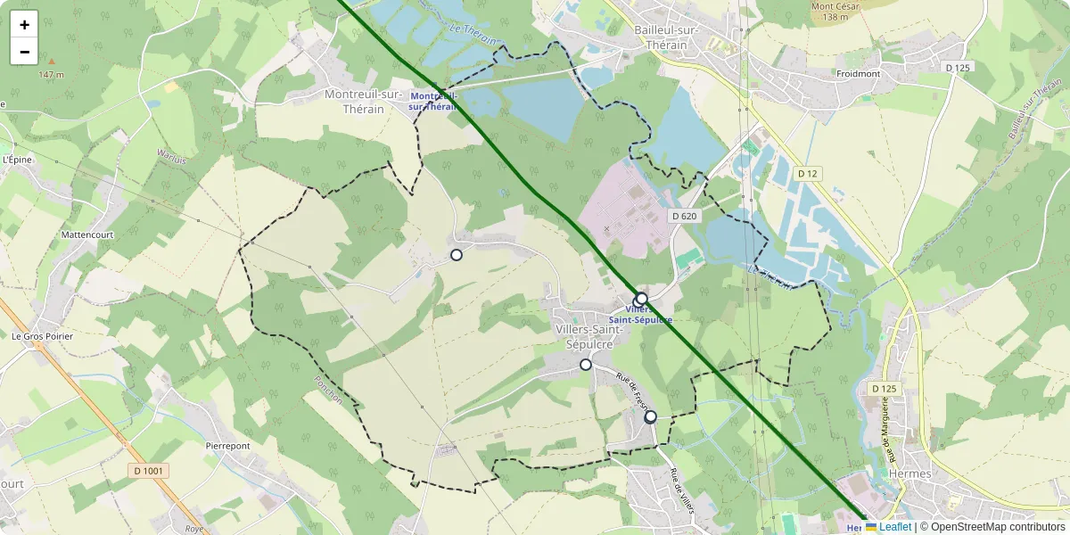 Carte du réseau de transport en commun à Villers-Saint-Sépulcre - lignes de bus et arrêts