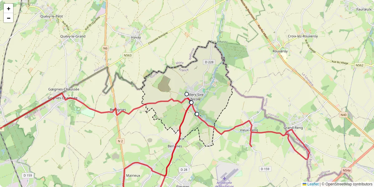 Carte du réseau de transport en commun à Villers-Sire-Nicole - lignes de bus et arrêts