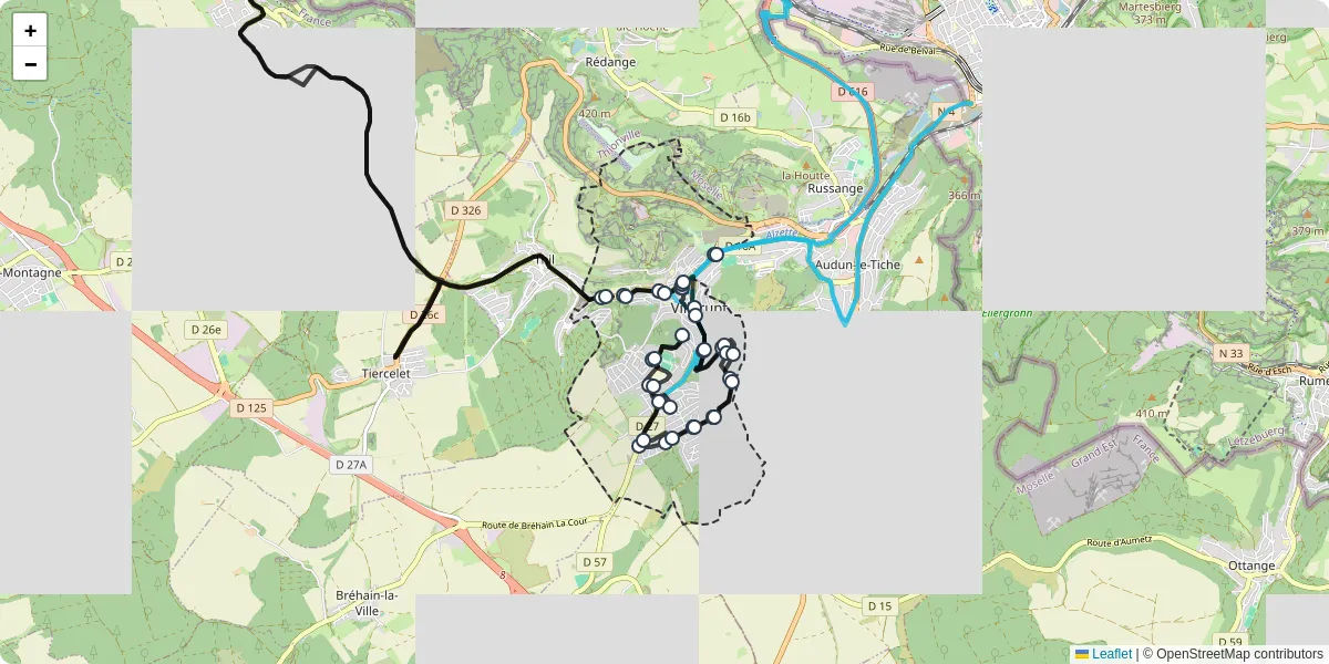 Carte du réseau de transport en commun à Villerupt - lignes de bus et arrêts