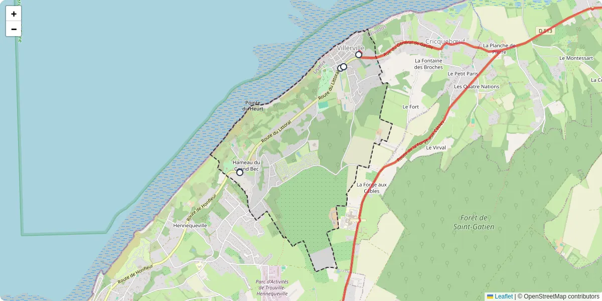 Carte du réseau de transport en commun à Villerville - lignes de bus et arrêts