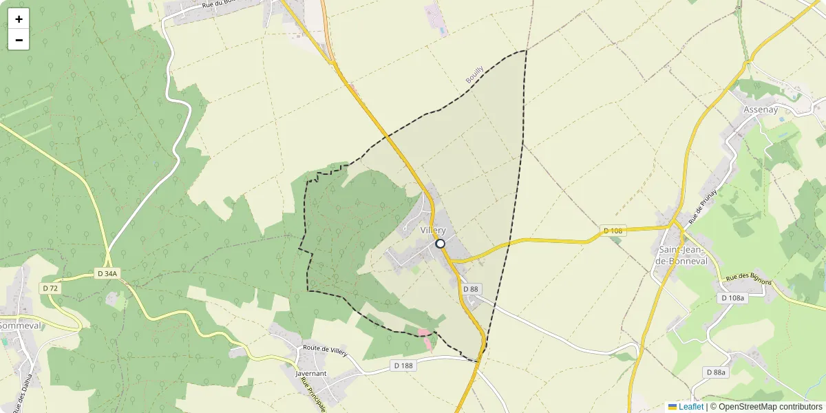 Carte du réseau de transport en commun à Villery - lignes de bus et arrêts