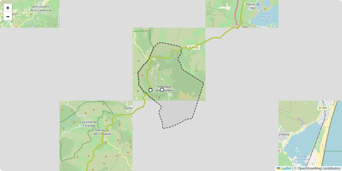 Carte du réseau de transport en commun à Villesèque-des-Corbières - lignes de bus et arrêts