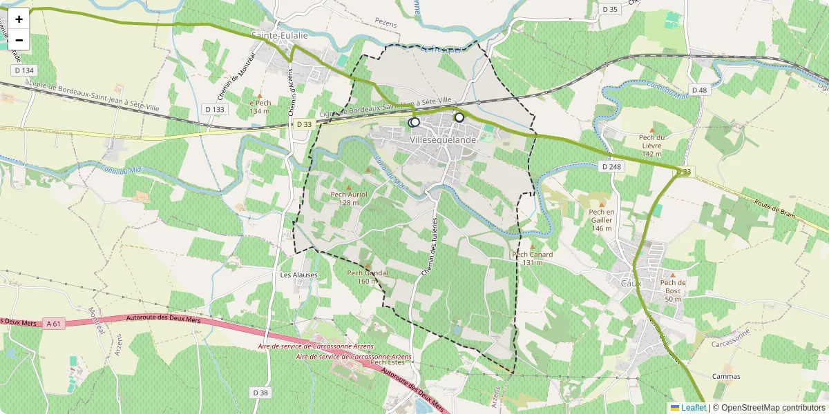 Carte du réseau de transport en commun à Villesèquelande - lignes de bus et arrêts