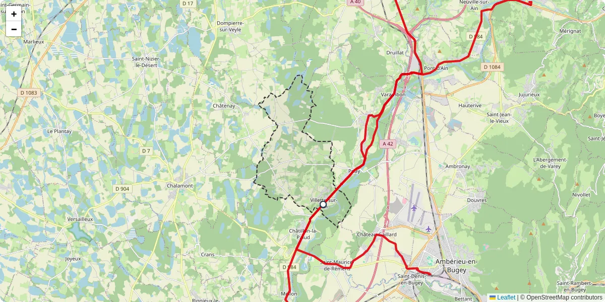 Carte du réseau de transport en commun à Villette-sur-Ain - lignes de bus et arrêts