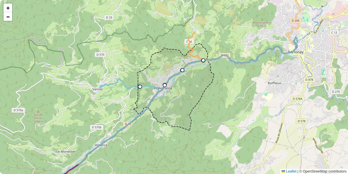 Carte du réseau de transport en commun à Villevocance - lignes de bus et arrêts
