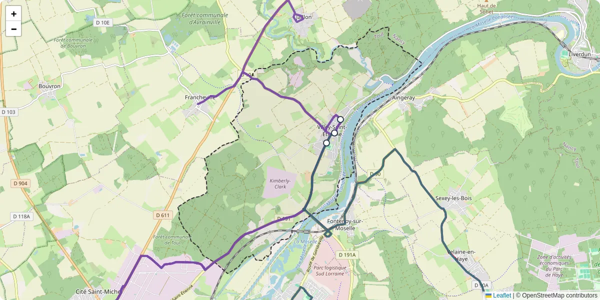 Carte du réseau de transport en commun à Villey-Saint-Étienne - lignes de bus et arrêts