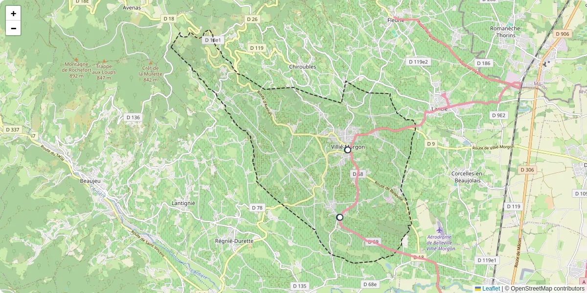 Carte du réseau de transport en commun à Villié-Morgon - lignes de bus et arrêts