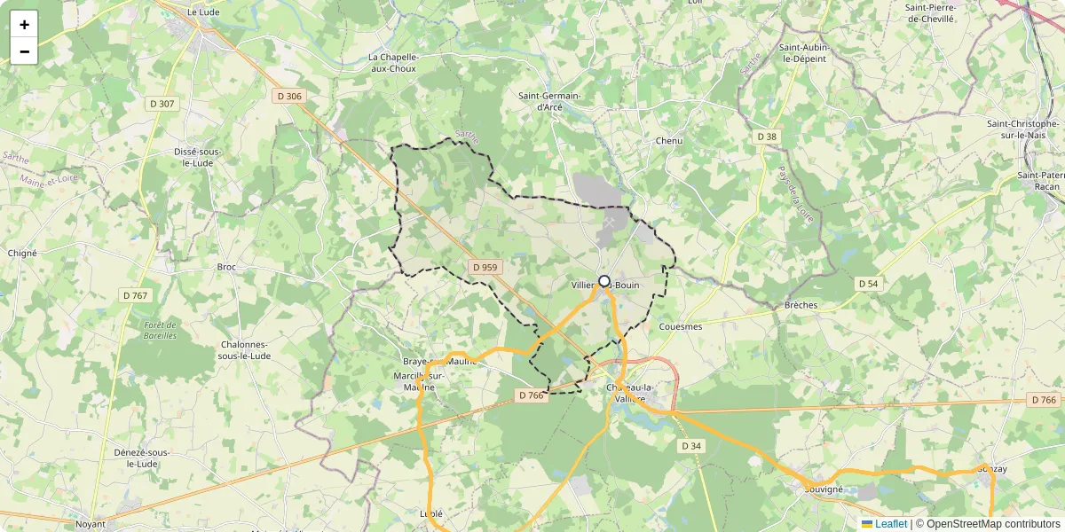 Carte du réseau de transport en commun à Villiers-au-Bouin - lignes de bus et arrêts