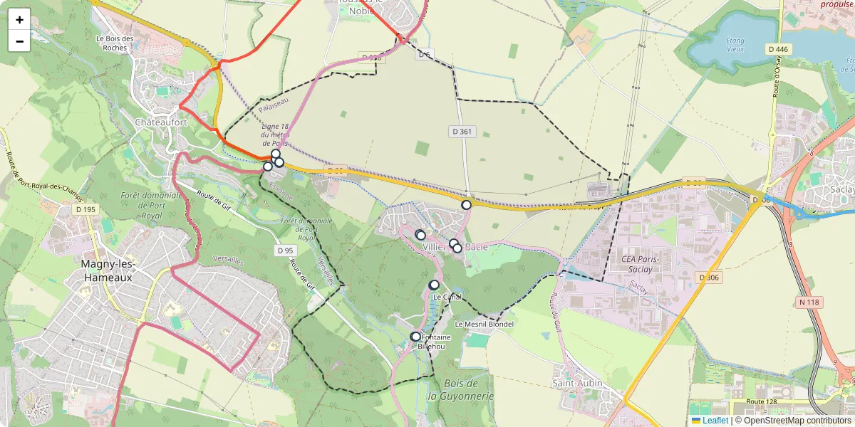 Carte du réseau de transport en commun à Villiers-le-Bâcle - lignes de bus et arrêts
