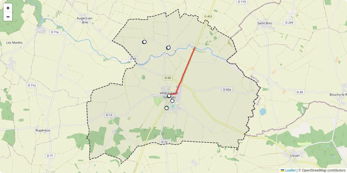 Carte du réseau de transport en commun à Villiers-Saint-Georges - lignes de bus et arrêts