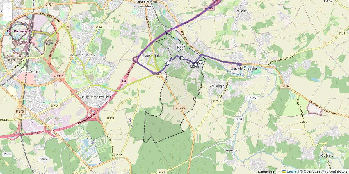 Carte du réseau de transport en commun à Villiers-sur-Morin - lignes de bus et arrêts