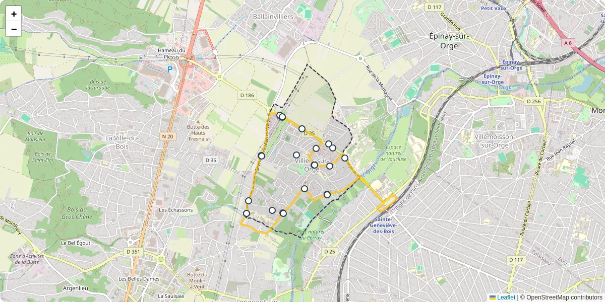 Carte du réseau de transport en commun à Villiers-sur-Orge - lignes de bus et arrêts