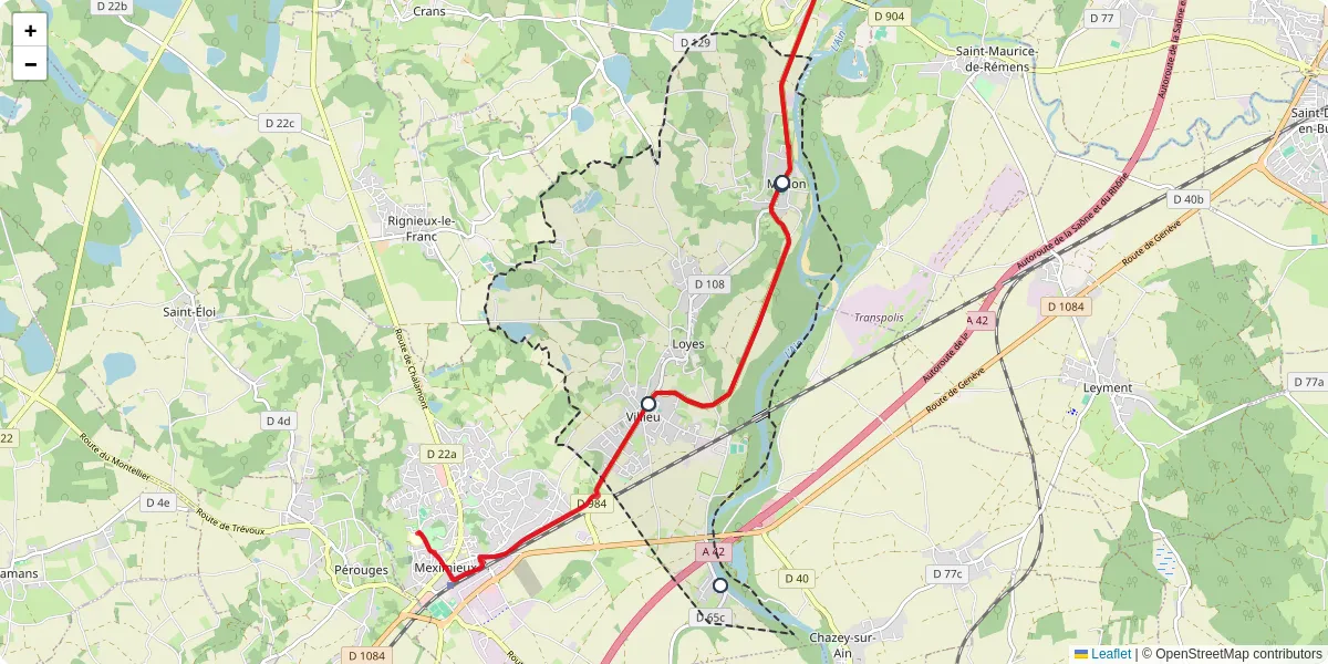 Carte du réseau de transport en commun à Villieu-Loyes-Mollon - lignes de bus et arrêts