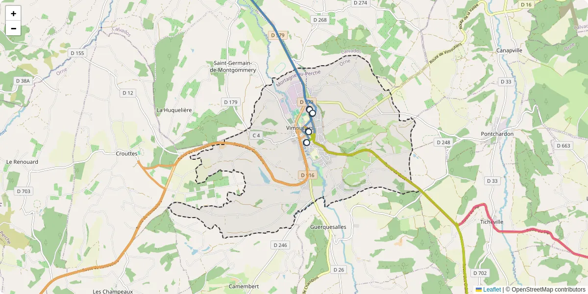 Carte du réseau de transport en commun à Vimoutiers - lignes de bus et arrêts