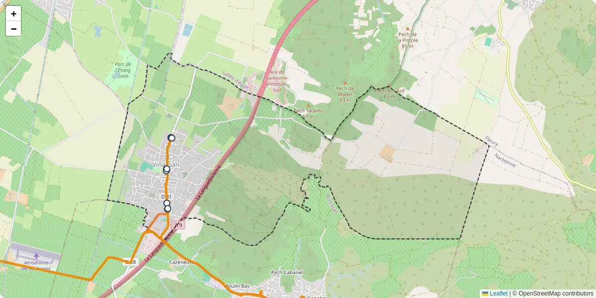 Carte du réseau de transport en commun à Vinassan - lignes de bus et arrêts
