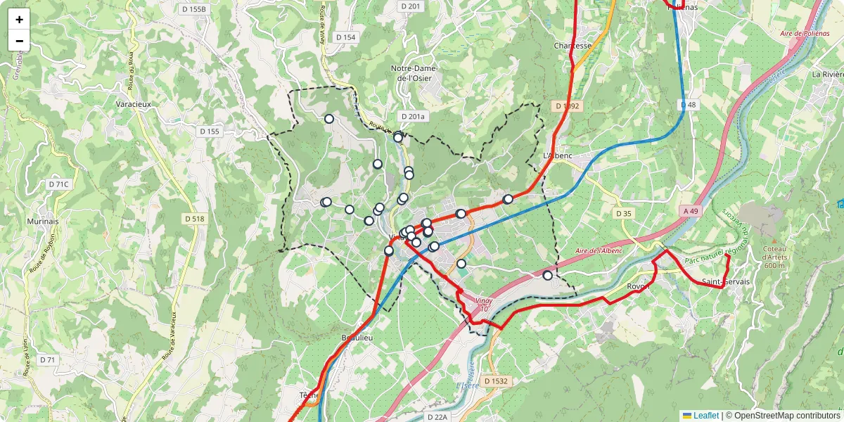 Carte du réseau de transport en commun à Vinay - lignes de bus et arrêts