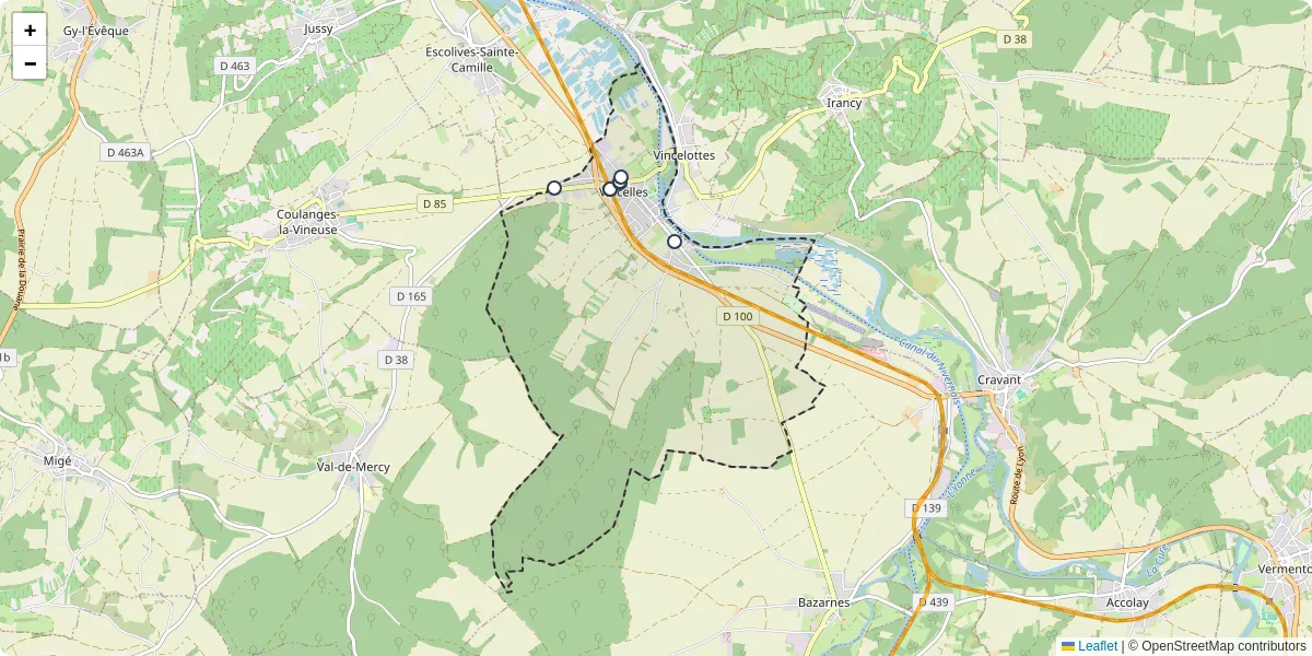 Carte du réseau de transport en commun à Vincelles - lignes de bus et arrêts