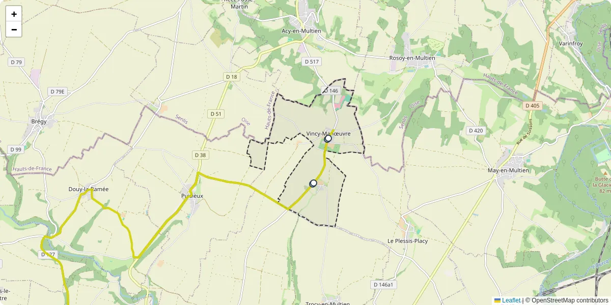 Carte du réseau de transport en commun à Vincy-Manœuvre - lignes de bus et arrêts