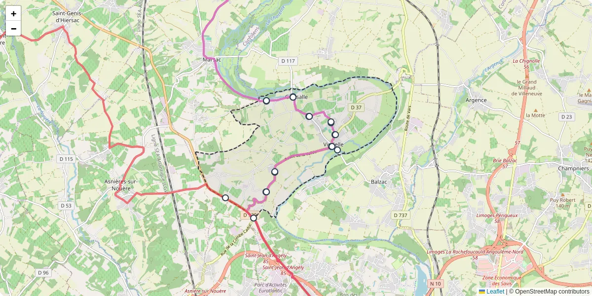 Carte du réseau de transport en commun à Vindelle - lignes de bus et arrêts