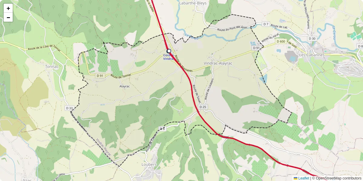 Carte du réseau de transport en commun à Vindrac-Alayrac - lignes de bus et arrêts